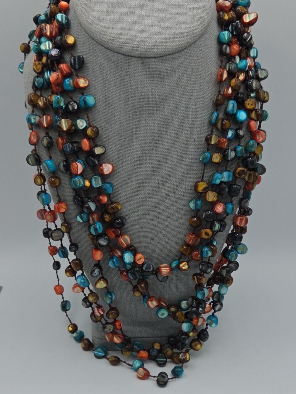 5 for $25! Multi-Strand Necklace in Turquoise, Coral & Amber Color Shell Beads